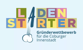 Ein buntes Plakat mit dem Text "LADENSTARTER Gründerwettbewerb für die Coburger Innenstadt". Der Schriftzug "LADENSTARTER" ist in verschiedenen Farben dargestellt, der Hintergrund ist hellblau. Ein buntes Plakat mit dem Text "LADENSTARTER Gründerwettbewerb für die Coburger Innenstadt". Der Schriftzug "LADENSTARTER" ist in verschiedenen Farben dargestellt, der Hintergrund ist hellblau.